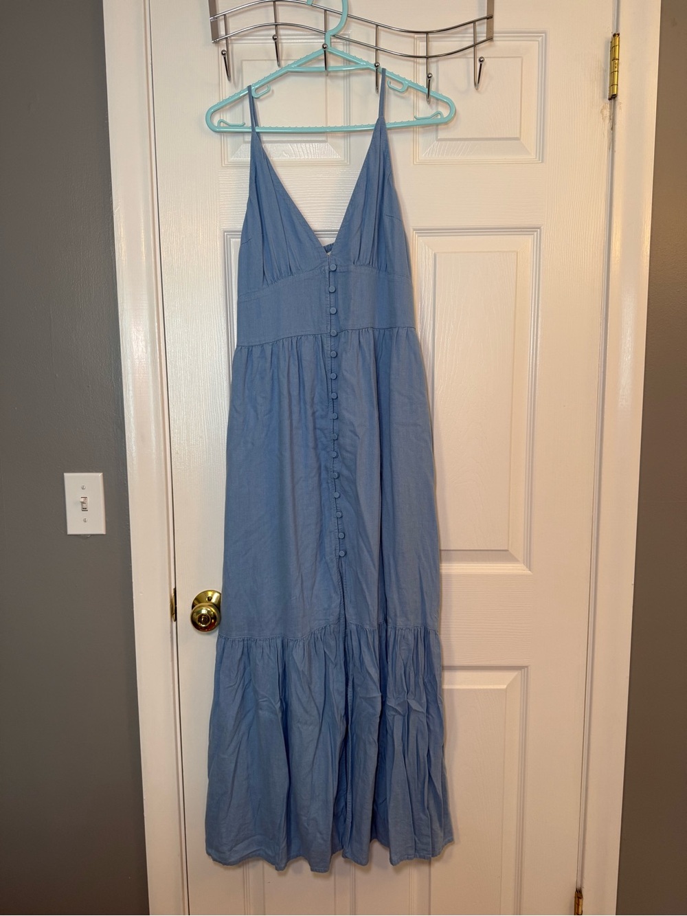Abercrombie & Fitch Dusty Blue Button-Front Maxi Dress